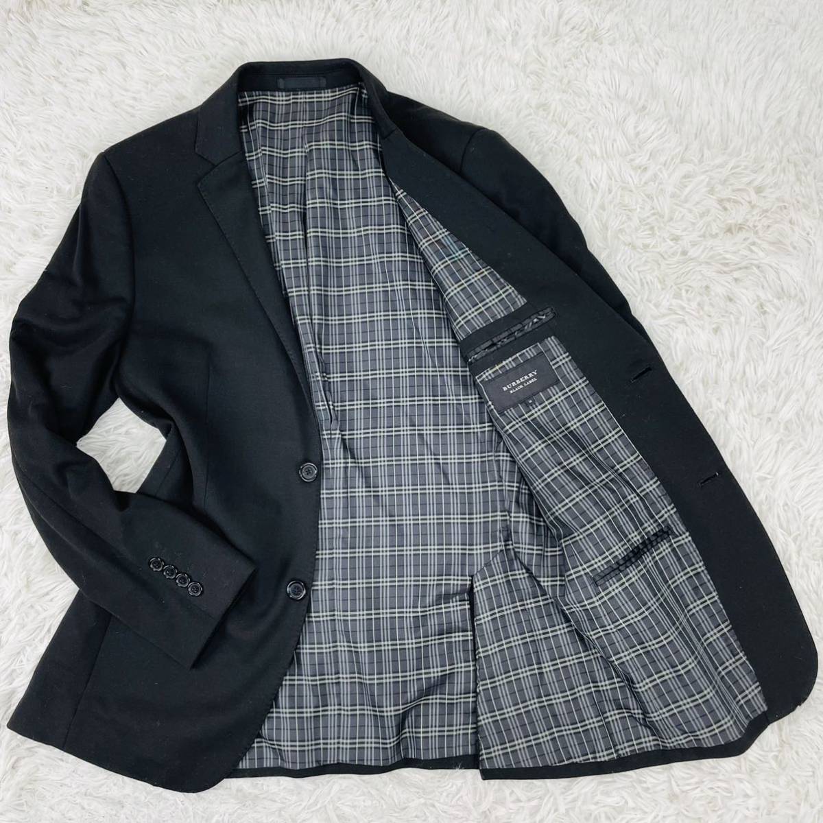 極美品【バーバリーブラックレーベル/Burberry Black label】テーラードジャケット/M/黒/美シルエットの極み/トロける伸縮性/ノバチェック