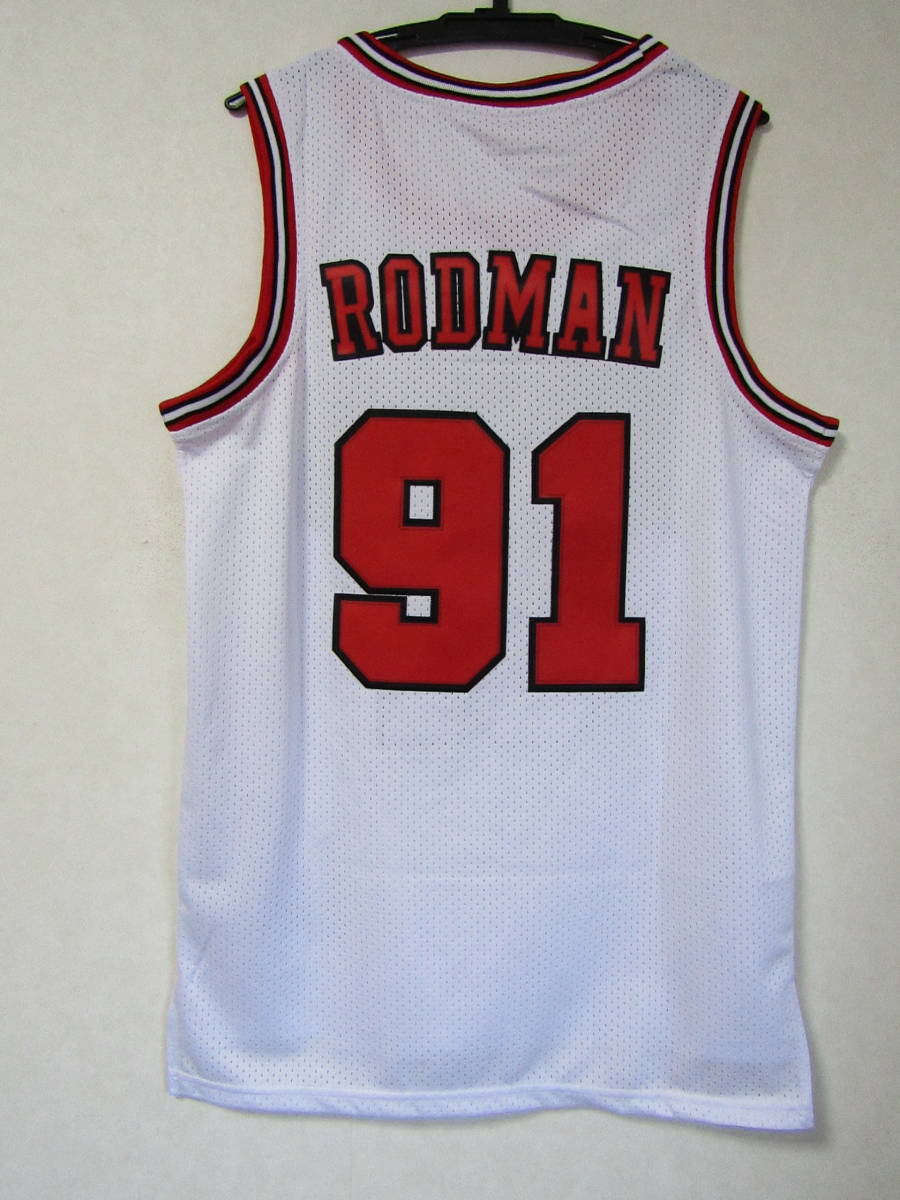 美品 NBA RODMAN #91 デニス・ロッドマン BULLS シカゴ・ブルズ ユニフォーム ゲームシャツ　ジャージ　刺繍　JORDAN  ジョーダン　白