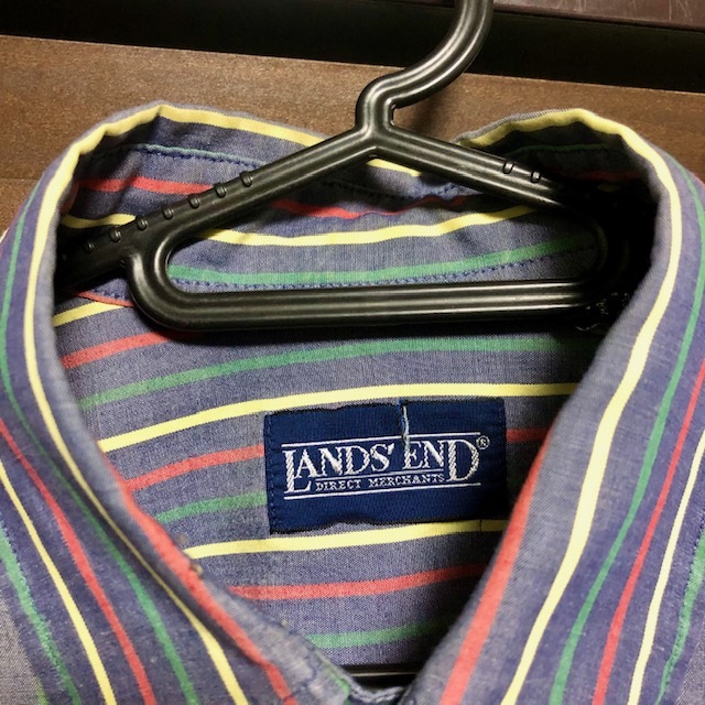 美品★代官山購入★LANDS END ネイビーストライプ Mサイズ15-15 1/2 ボタンダウン アメカジ古着 長袖 メンズ レディース　オーバーサイズ_画像2