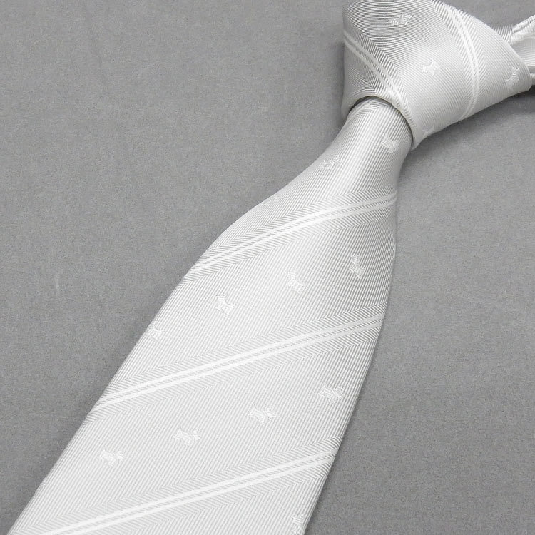  west . woven formal necktie silver dog × stripe silk 100% made in Japan . equipment wedding *... mail service possible NJ-dog01-SV