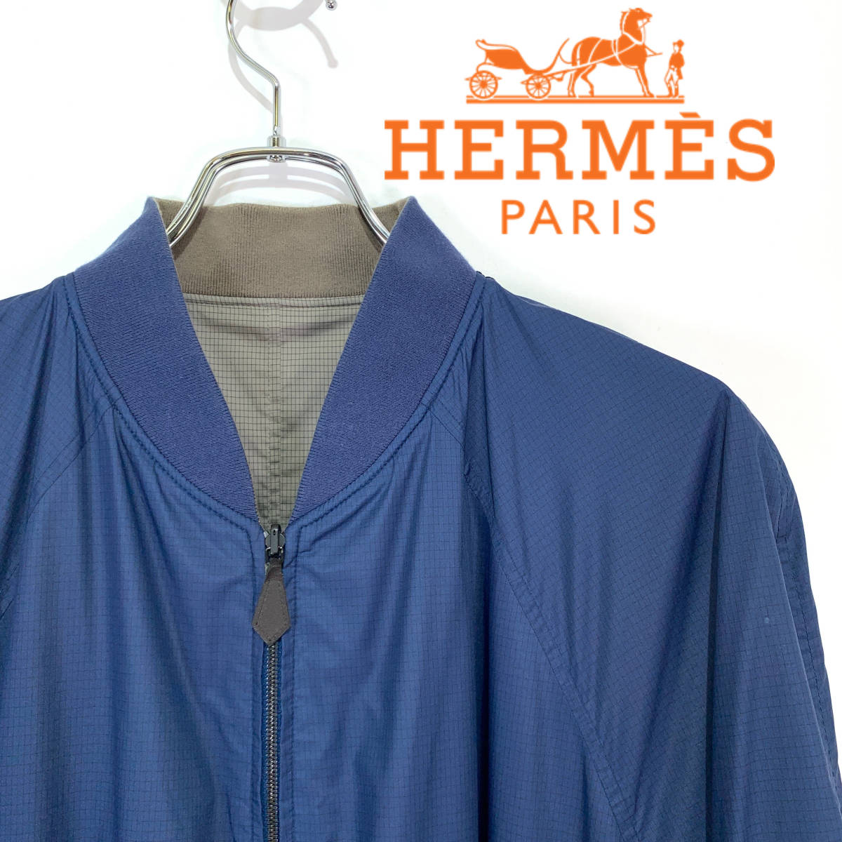 HERMES エルメス リバーシブル ナイロン ボンバー ジャケット size 56 大きいサイズ