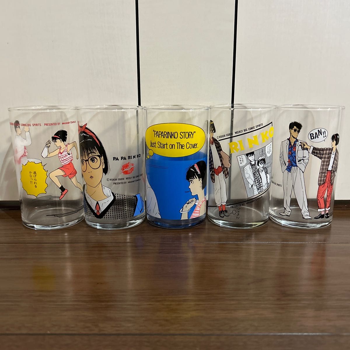 江口寿史 ミスタードーナツ パパリンコグラス 5個セット売り 江口寿史 ミスタードーナツ パパリンコグラス 5個セット売り