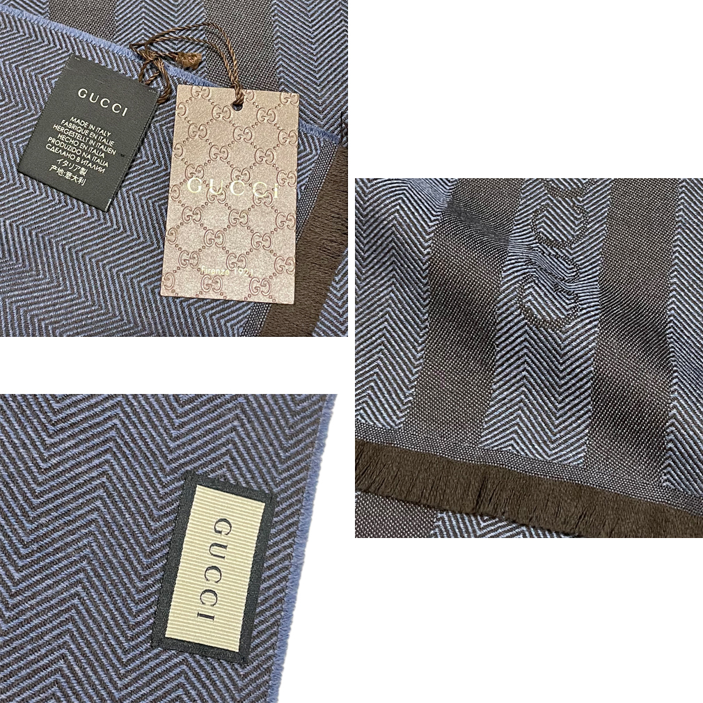 新品グッチGUCCIメンズ ウール ロゴ マフラー(ストール)ネイビー★