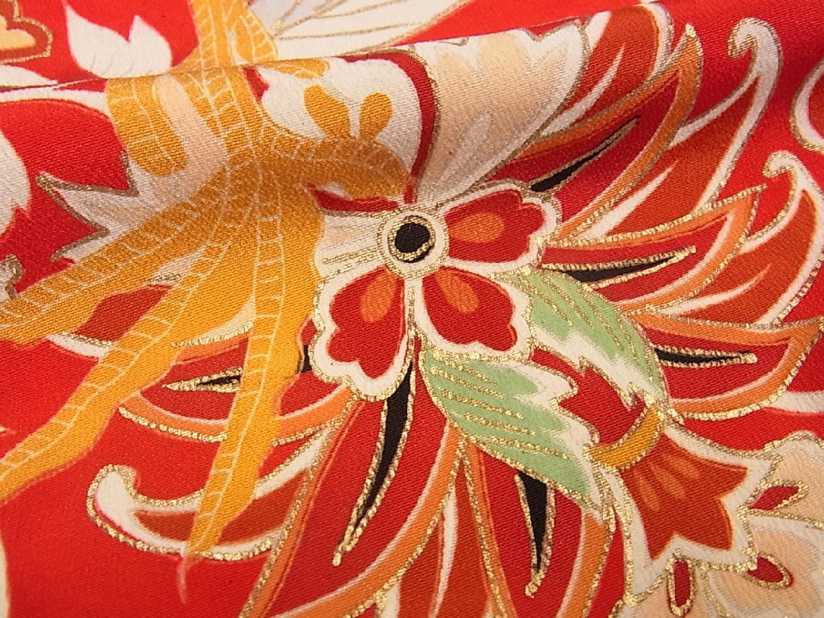 注目 平和屋□極上 アンティーク 大正ロマン 振袖 駒刺繍 孔雀花文
