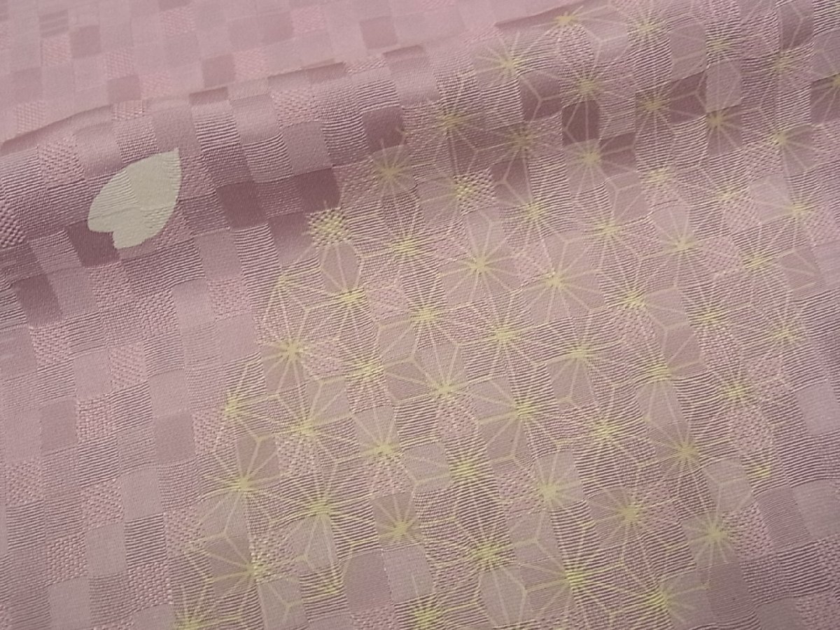 平和屋■極上　小紋　単衣　麻の葉舞桜　反端付き　逸品　未使用2s9992_画像5