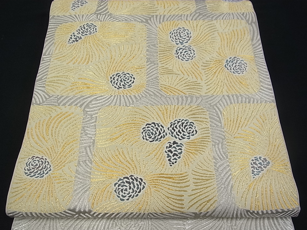 平和屋■極上　西陣　川島織物謹製　本袋帯　松ぼっくり　プラチナ箔　逸品　s30406