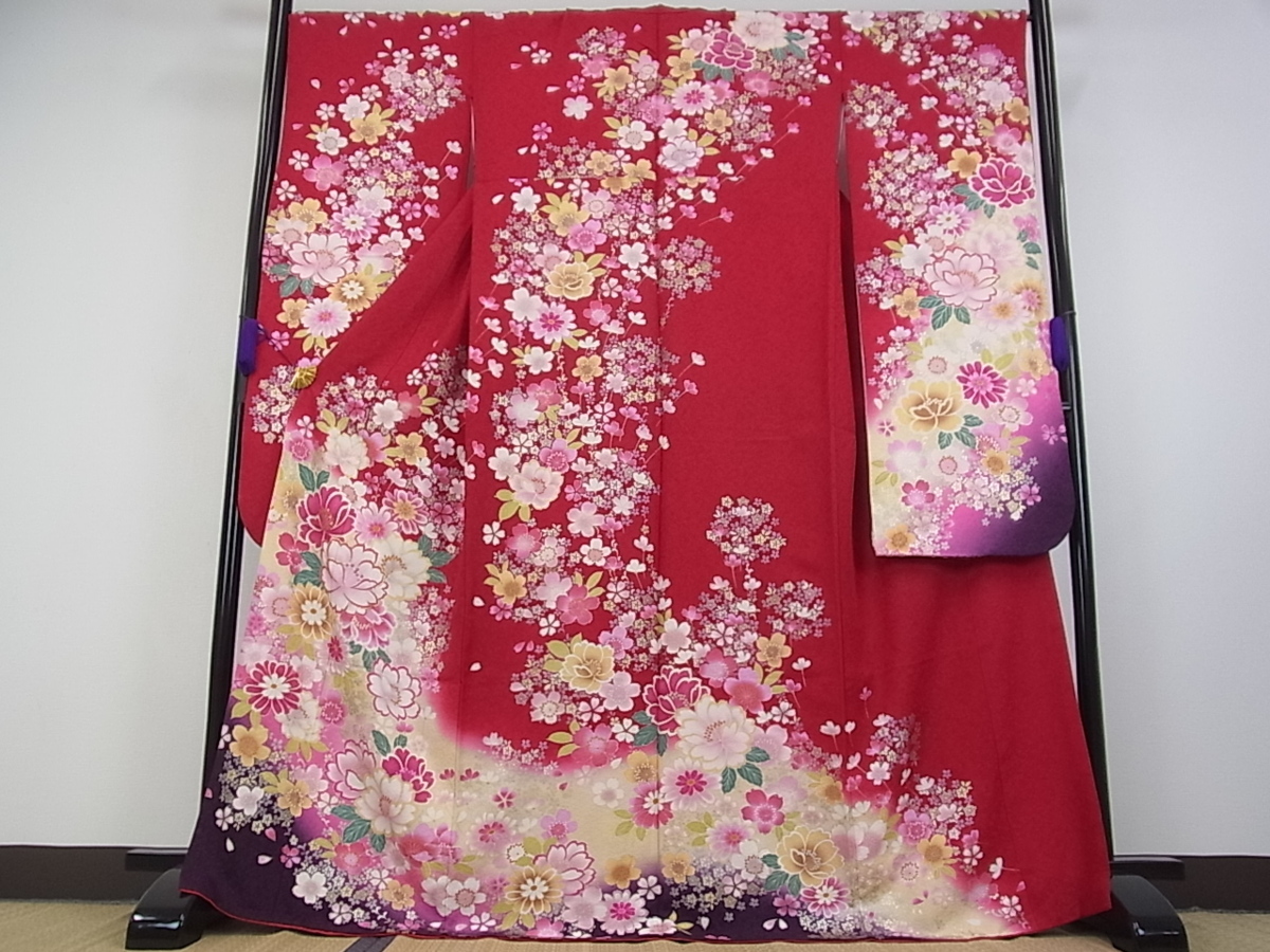 売上実績NO.1 平和屋□極上 振袖 刺繍 舞花文 暈し染め 金銀彩 銀通し