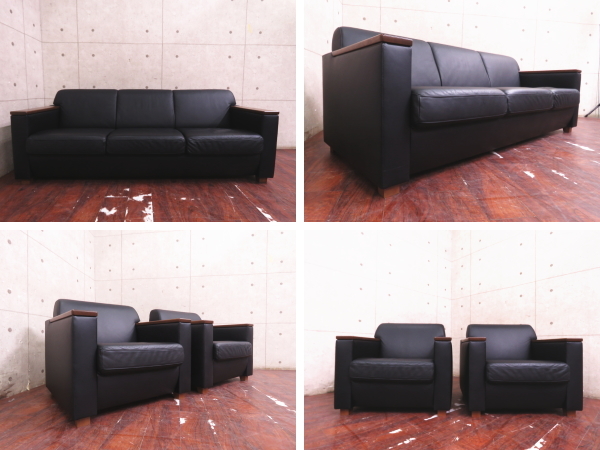 ■美品■KOKUYO/コクヨ■最高級■CE22■黒本革張り■ハイクラスモダン■エグゼクティブ/役員用■豪華/応接4点セット■114万■smm4454t_画像6