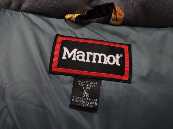 90s Marmot マーモット フード付き ダウンジャケット XLサイズ オレンジ 生地切替 ダブルジップ グースダウン オールド ビンテージ_画像4