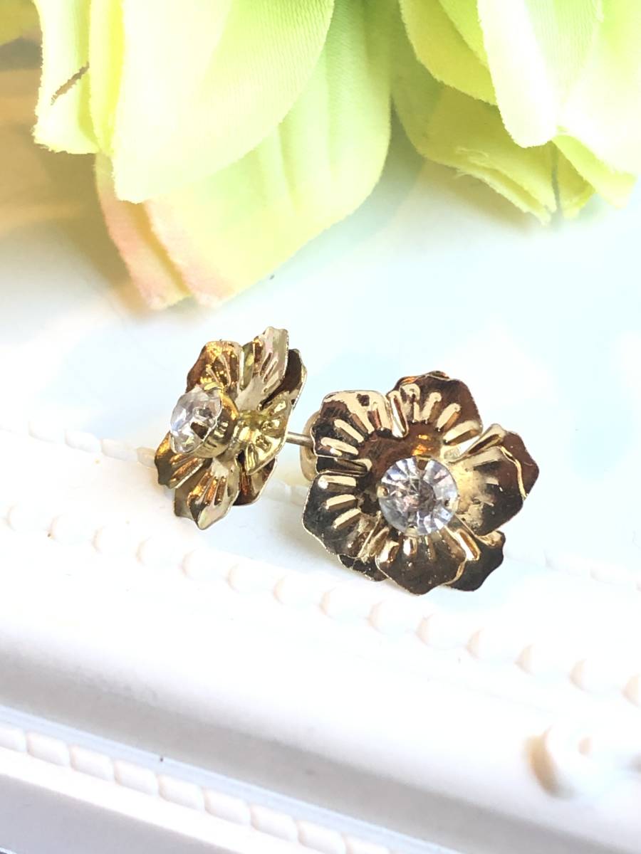  America buy goods unused glass rhinestone. ornament ... metal Gold flower. earrings 