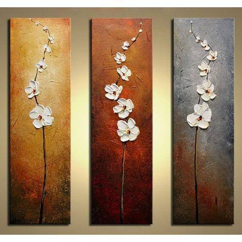 アートパネル 『白い花・抽象』 30x100cm x 3枚組 肉筆 手描き アートパネル 『白い花・抽象』 30x100cm x 3枚組 肉筆 手描き