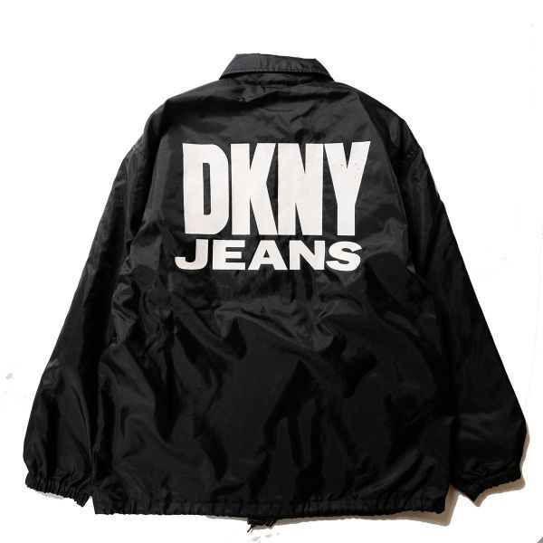 90's USA製 DKNY ビッグロゴプリント ナイロン コーチジャケット 黒 (L) ブラック 90年代 アメリカ製 旧タグ オールド ダナキャラン_画像1