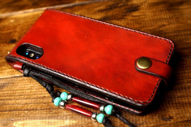  hand made saddle leather iPhone X case Vintage dyeing bar gun ti-( iPhone12/iPhone11/iPhone11pro specification .. made . possible )