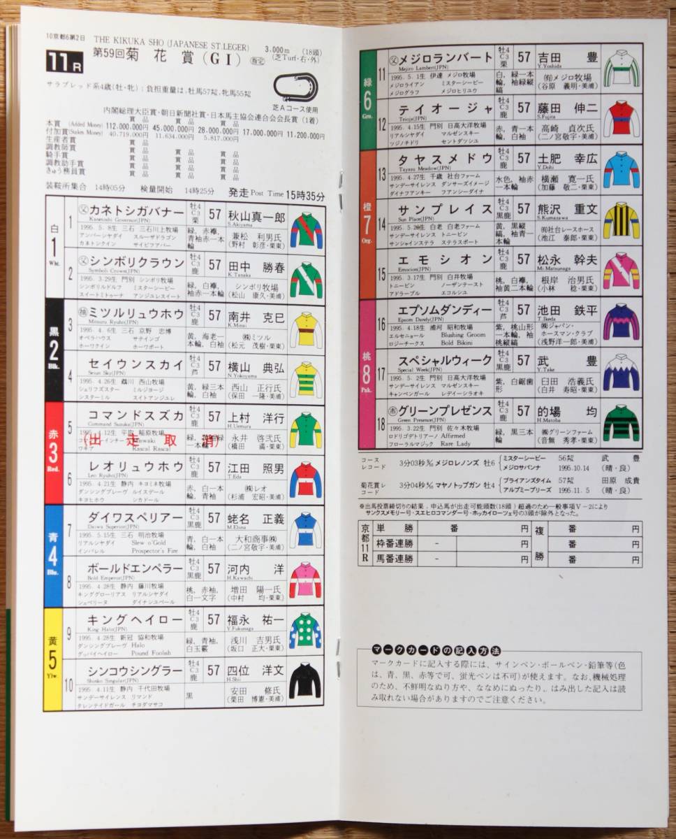 * Racing Program 98/11/8 chrysanthemum . Kyoto horse racing *