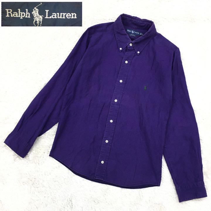 Ralph Lauren BLAKE ラルフローレン ブレイク ボタンダウンシャツ コットン コーデュロイ ポニー 刺繍ロゴ レディース サイズXL 紫_画像1