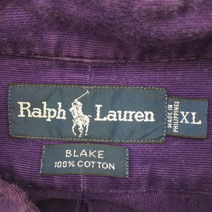 Ralph Lauren BLAKE ラルフローレン ブレイク ボタンダウンシャツ コットン コーデュロイ ポニー 刺繍ロゴ レディース サイズXL 紫_画像8