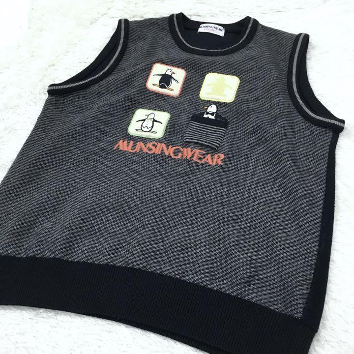 MUNSINGWEAR マンシングウェア ゴルフウェア スポーツウェア ニットセーター ベスト ウール ペンギン 刺繍ロゴ レディース L 黒_画像3