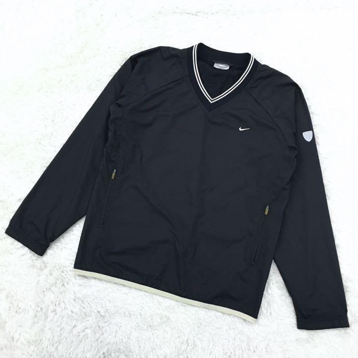 NIKE GOLF ナイキ ゴルフ スポーツウェア ピステシャツ ウィンドブレーカー 長袖 Vネック スウォッシュ 刺繍ロゴ レディース サイズM 黒