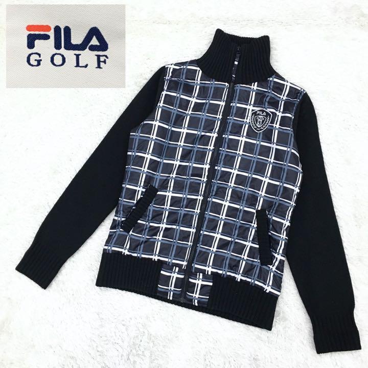 FIRA GOLF フィラゴルフ ゴルフウェア スポーツ ニットジャケット 中綿ブルゾン チェック アクリル ウールブレンド レディース M_画像1