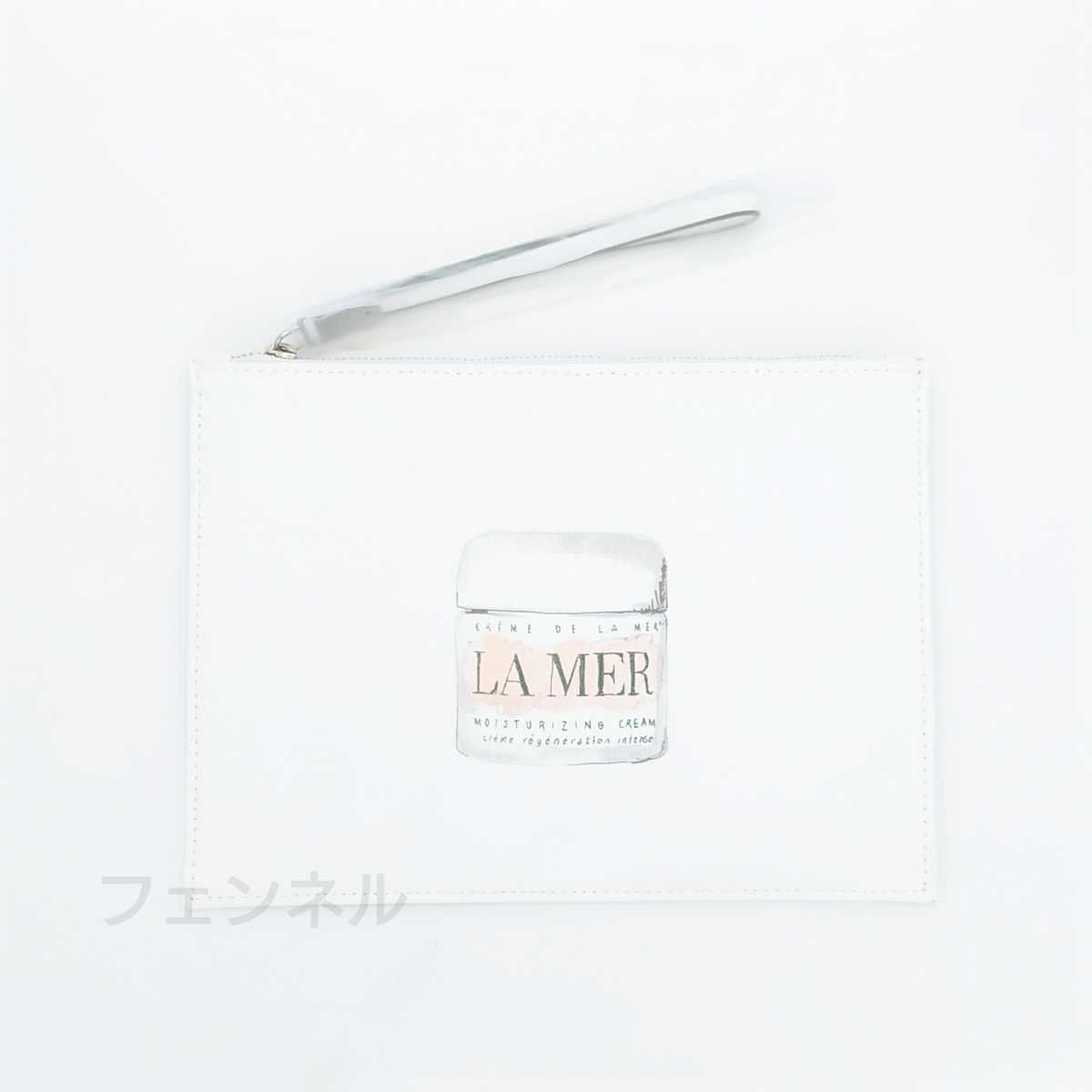 【新品未使用】DE LA MER ドゥ・ラ・メール クレーム 正規ノベルティ クリーム ジャー イラスト デザイン 合皮 ホワイトフラットポーチ _画像1