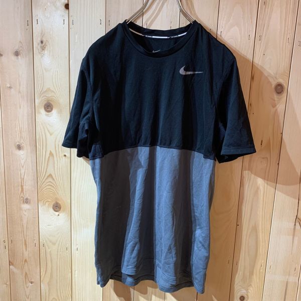 [KWT2928] NIKE 半袖メッシュTシャツ メンズ ブラック×チャコールグレー M ポス_画像2