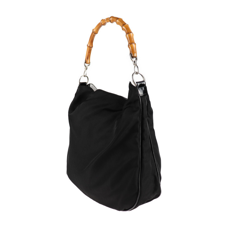 GUCCI Gucci bamboo 001*1705*1577 ручная сумочка парусина черный серебряный металлические принадлежности большая сумка сумка на плечо [ подлинный товар гарантия ]