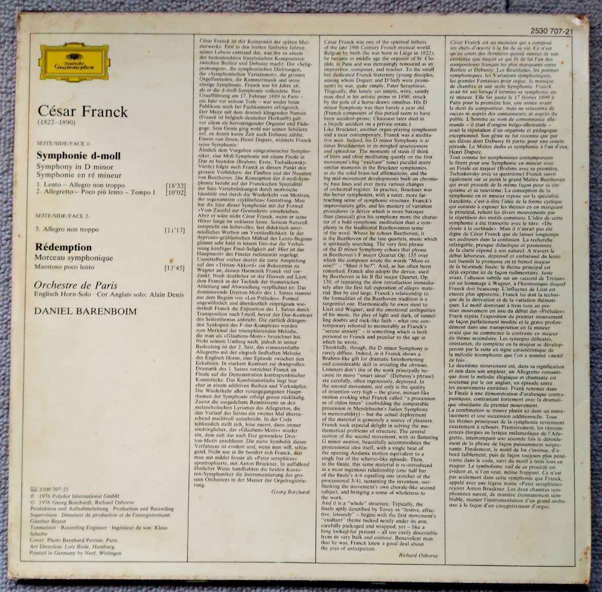 独LP DANIEL BARENBOIM 指揮 // C・Franck Symphonic d-moll 1976年発売 _画像6