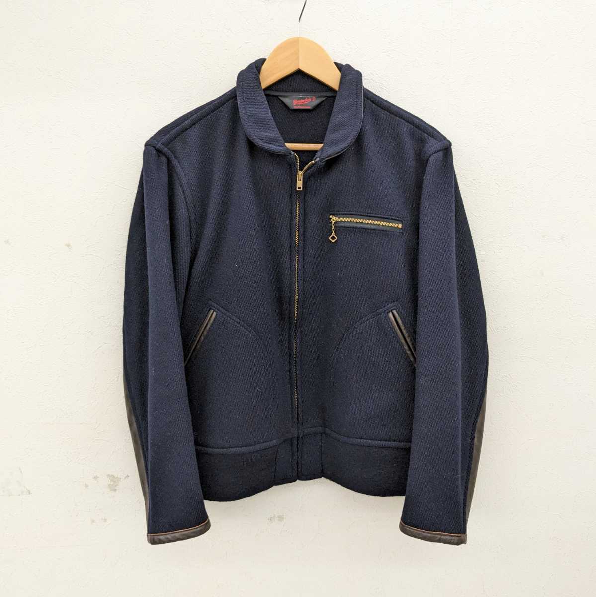 美品 TENDERLOIN テンダーロイン T-WOOL WORK JKT ウール ワークジャケット レザー 切替 ホースハイド 馬革 ネイビー_画像1