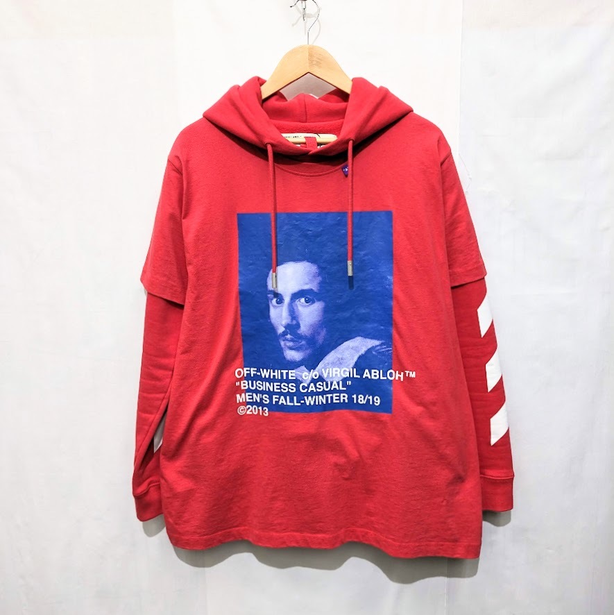 ∀ 18AW OFF-WHITE BERNINI LAYERED HOODIE ベルニーニ レイヤード フーディー スウェット パーカー S オフホワイト_画像1