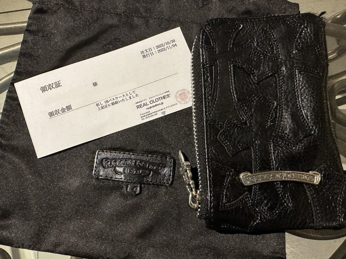 クロムハーツ Chrome Hearts パスケース カードケース レザー セメタリー クロス パッチ ダガー ジップ ブラック × シルバー