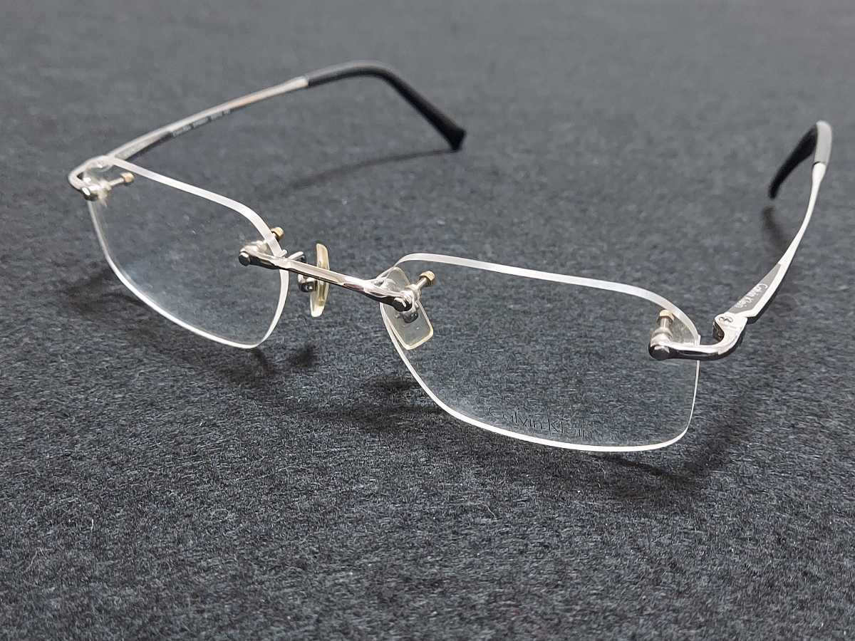 新品　CALVIN KLEIN　カルバンクライン　メガネ　眼鏡　高級感　上品　ツーポイント　チタン　軽い　シルバー