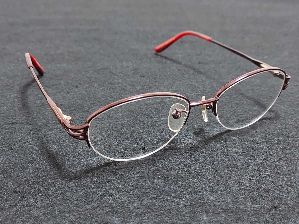 新品 MULBERRY マルベリー　日本製　メガネ　眼鏡　高級感　上品　ハーフリム　チタン　軽い　赤系 バネ丁番_画像2