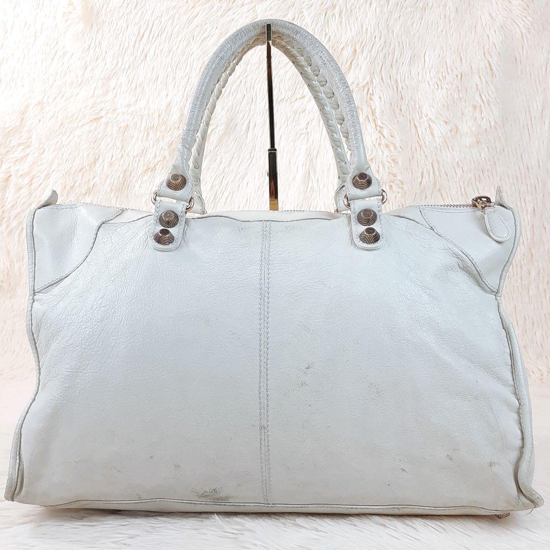 【美品】BALENCIAGA バレンシアガ ザ シティ ジャイアント ハンドバッグ ショルダーバッグ 2way 肩掛け ミラー付 エディターズ ホワイト