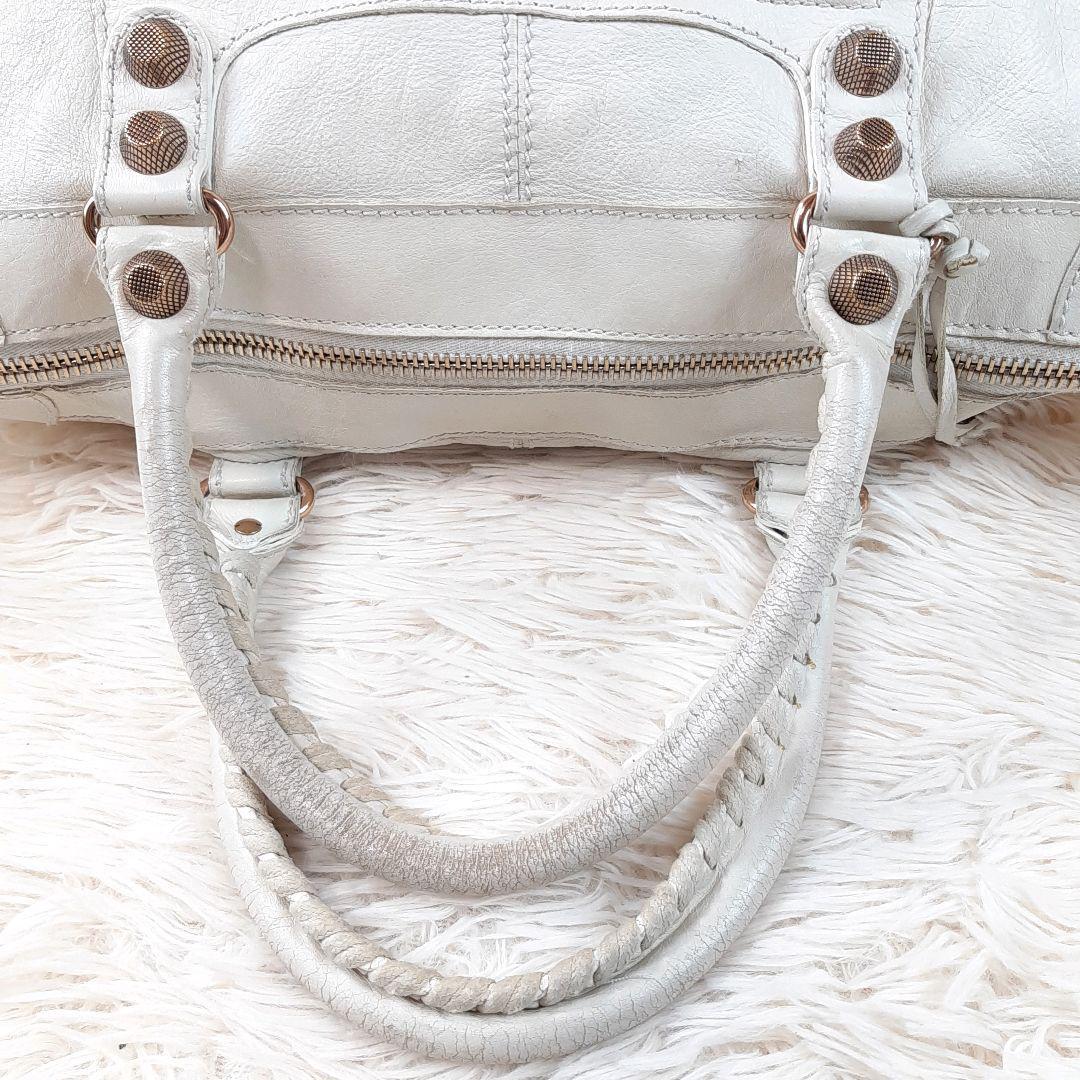 【美品】BALENCIAGA バレンシアガ ザ シティ ジャイアント ハンドバッグ ショルダーバッグ 2way 肩掛け ミラー付 エディターズ ホワイト
