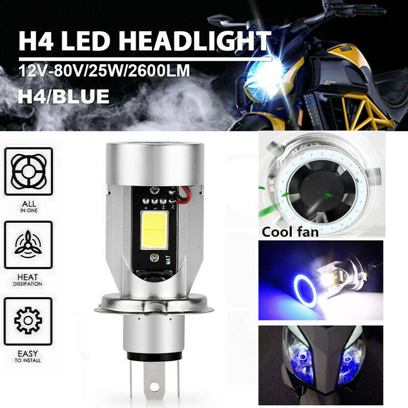 ☆サボテンライフ 最新モデル 青色光付き CCFLバイク用LEDヘッドライトH4 Hi/Lo直流 DC 12V ホワイトライト6000K（青色) ×2個セット_画像3