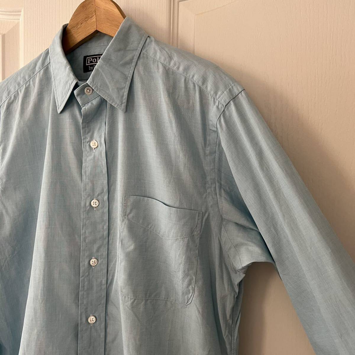 Ralph Lauren ラルフローレン 無地 長袖シャツ ブルー ワイシャツ ビジネスシャツ 40 82 M L 水色_画像3