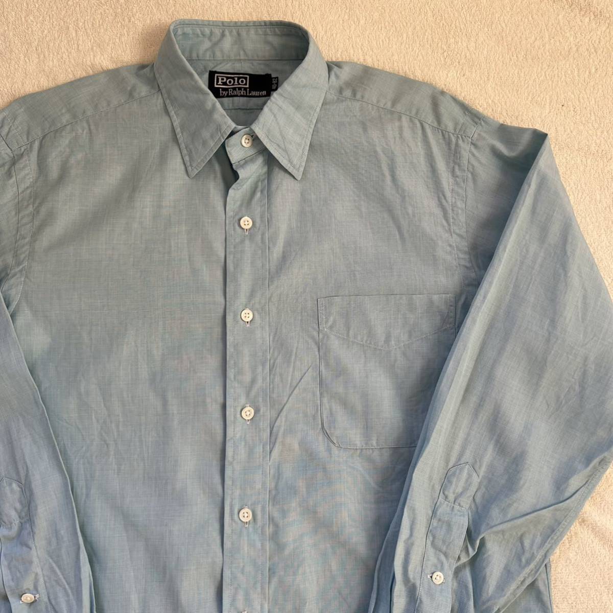 Ralph Lauren ラルフローレン 無地 長袖シャツ ブルー ワイシャツ ビジネスシャツ 40 82 M L 水色_画像7