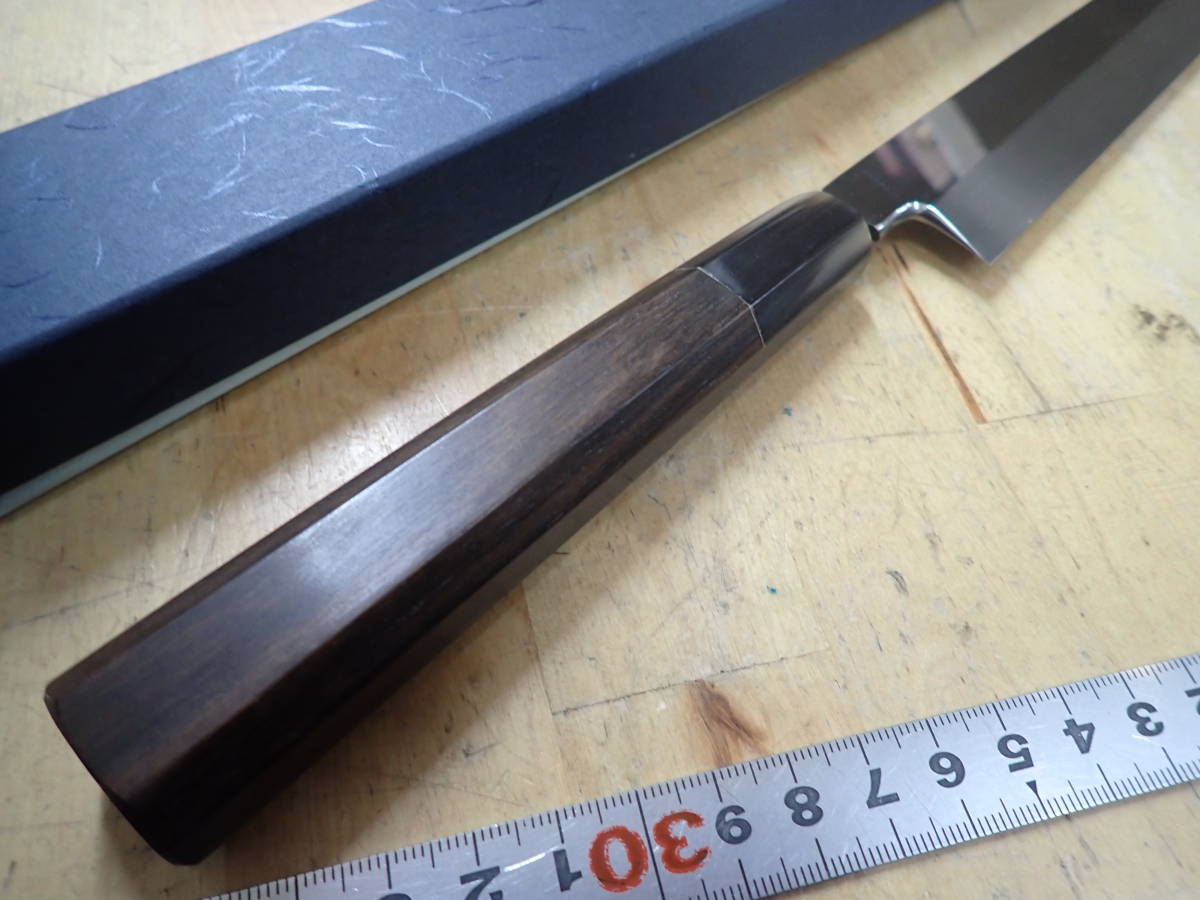 T17P』銘無 水本焼き 青二鋼 柳刃包丁 240mm 白木健一 黒檀柄