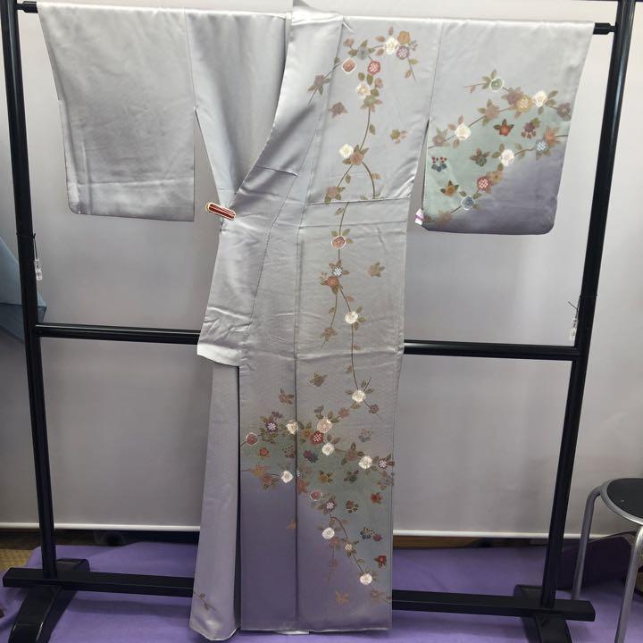 2258 訳あり 染め分け 訪問着 花 ライトグレー_画像5