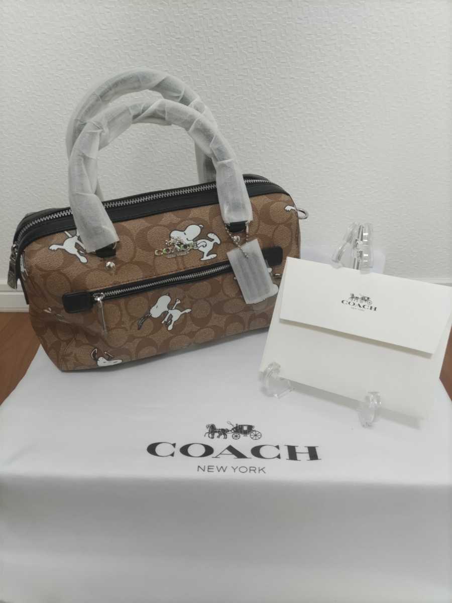 新しいスタイル コーチ COACH スヌーピー コラボ ミニボストンバッグ