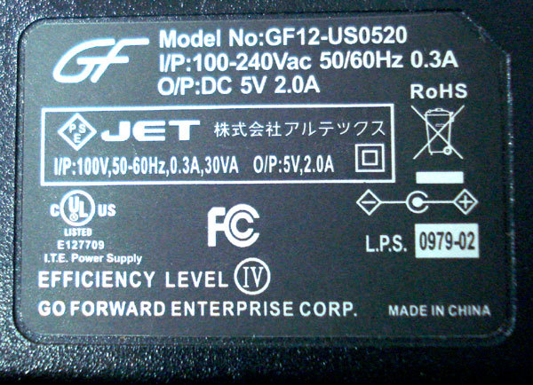 < не использовался товар >GF12-US0520 DC5V2.0A( коннектор наружный диаметр 4.0mm #yh2445-07