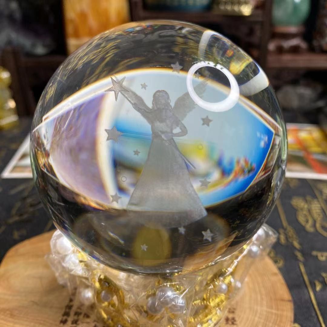 限定 高透明  K9水晶玉 天使内彫 クリスタルガラス 78mm パワーストーン 開運 風水 置物
