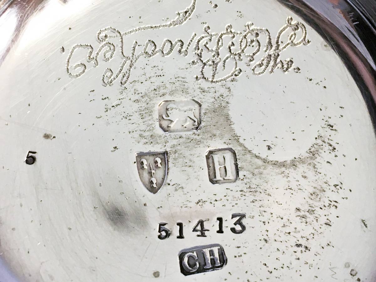 1891年製◆英国チェスター H.Fowle REDHILL 鎖引き Fusee ダイヤ受石 銀無垢STERLING 鍵巻き イギリス懐中時計◆の画像8
