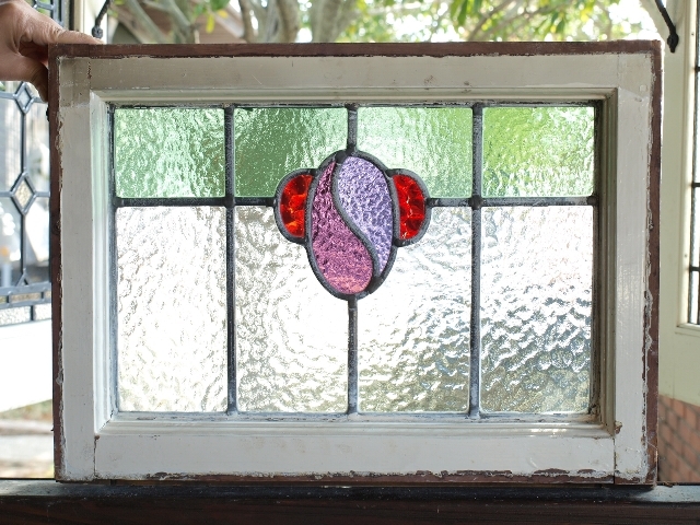 # античный витражное стекло 12353-1 зеленый & лиловый оборудование орнамент Британия Англия окно дверь салон .#