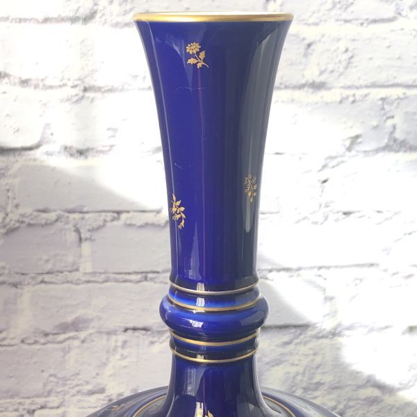  Франция SEVRES соболь klau dead голубой кобальт основа ваза золотой . золотая краска маленький цветок цветок керамика темно-синий античный 10154