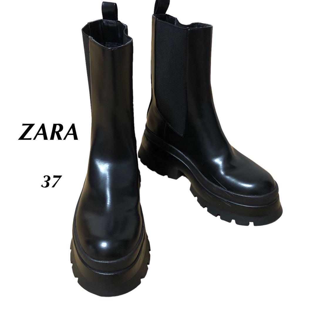大人気!ZARA/ザラ/トラックソール/チェルシーアンクルブーツ/サイドゴアブーツ/厚底