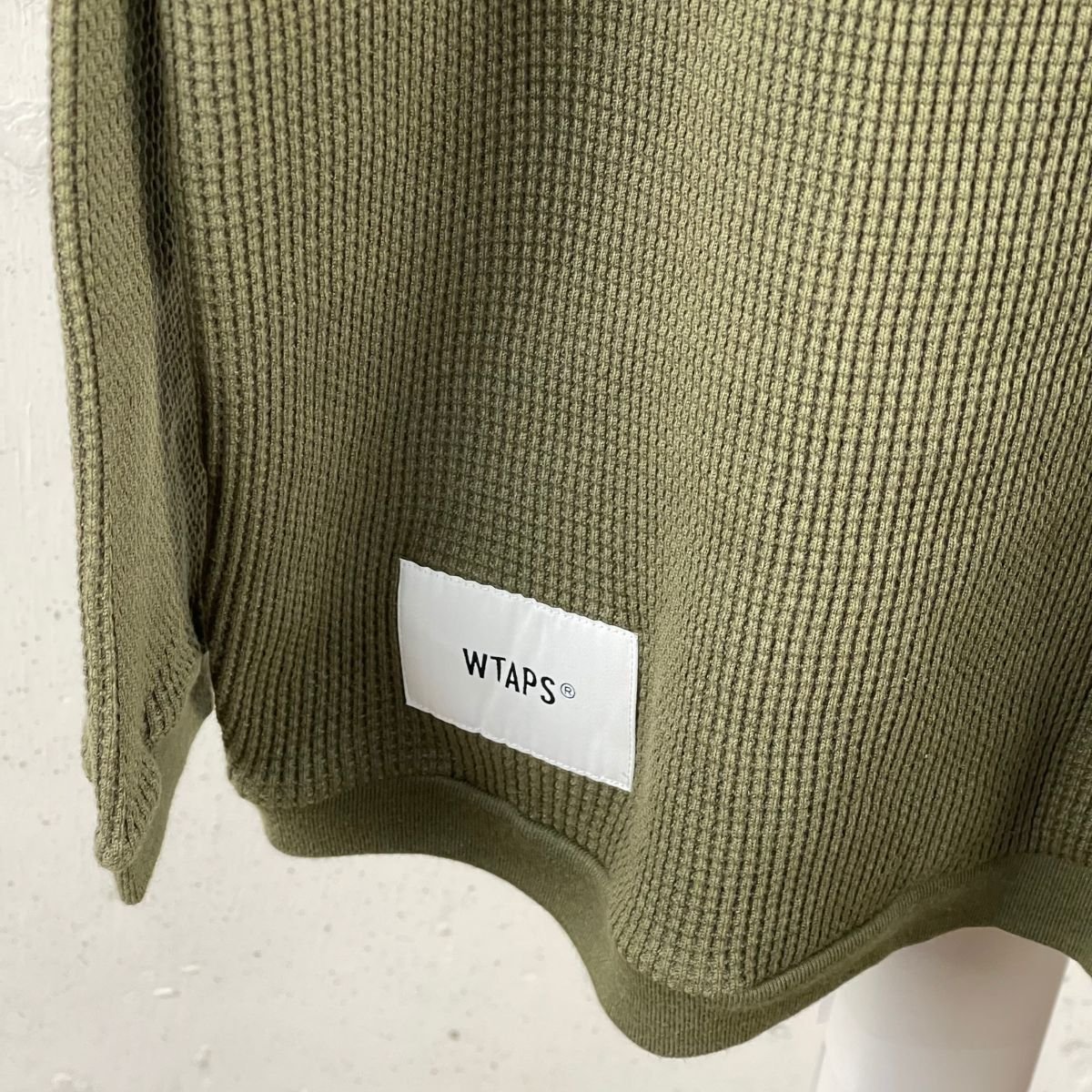 新品■ダブルタップス WTAPS 211ATDT-CSM28 WAFFLE / LS / COPO 刺繍 ワッフル サーマル カットソーXL カーキ_画像4