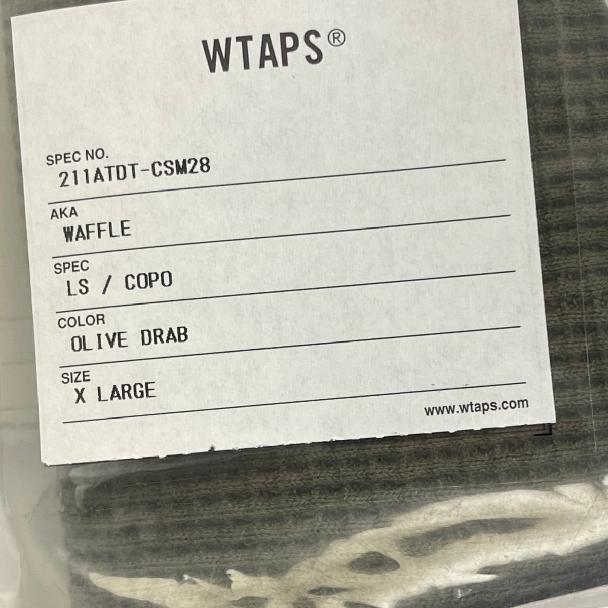 新品■ダブルタップス WTAPS 211ATDT-CSM28 WAFFLE / LS / COPO 刺繍 ワッフル サーマル カットソーXL カーキ_画像3