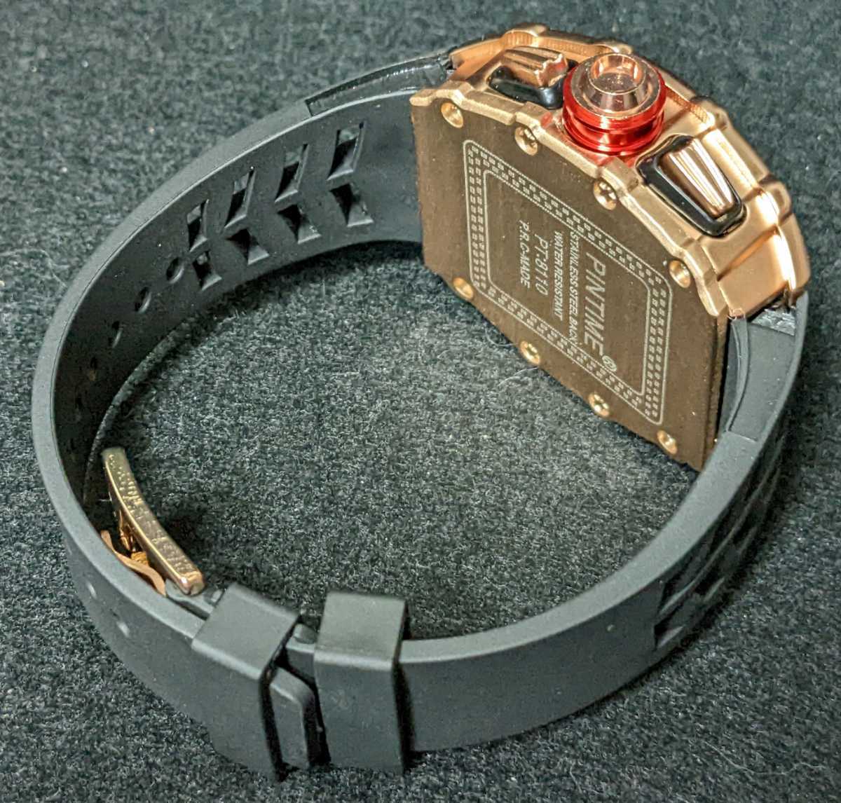 新品 腕時計 リシャールミルtype クオーツ クロノグラフ オマージュウォッチ ラバー トノー ブロンズ_画像8
