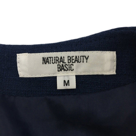 ナチュラルビューティーベーシック NATURAL BEAUTY BASIC ワンピース Iライン 膝丈 無地 ウール 七分袖 M 紺 ネイビー レディース_画像5